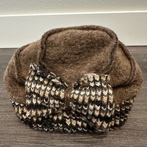 Lafenice Brown wool blend Women's cloche hat with bow,Italy
